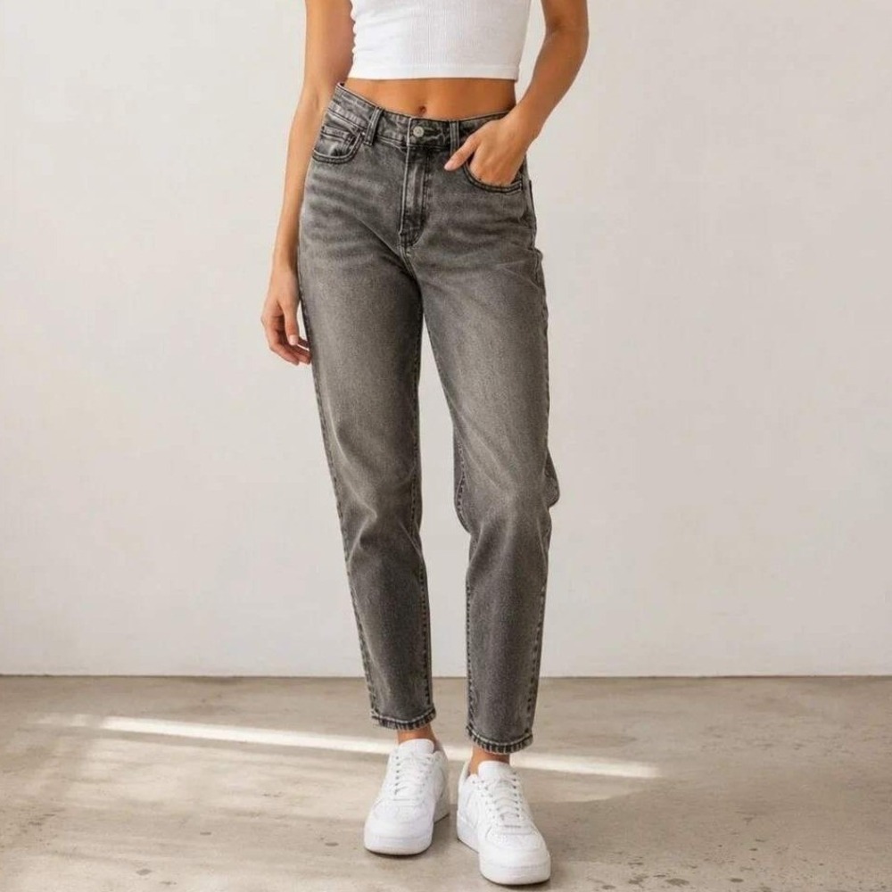 American Eagle Curvy Mom Jeans Womens 18 Gray High Rise Tapered Stretch Denim
